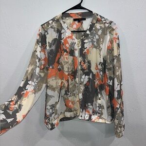 Harve Benard sheer floral long sleeve gold zipper, gold embellishments